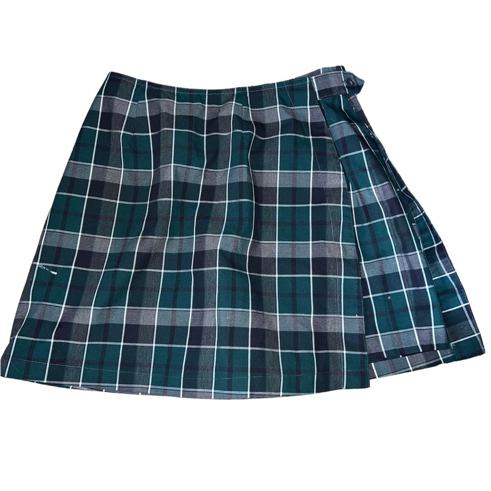 vintage green plaid skirt skort with button